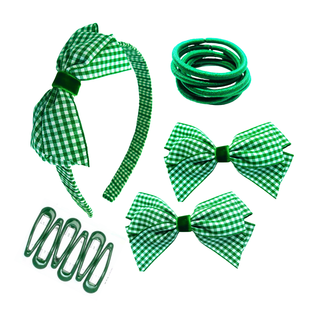 Green Gingham Hair Accessories Set – Rainbow and Ginger London