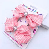 Pink Gingham Hair Bow - 2 pack