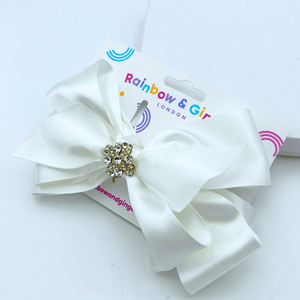 Large Angel Hair Bow - White & Silver