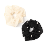Chiffon & Peal Scrunchie - Cream & Black 2pk
