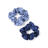 School Scrunchies - Navy Satin & Gingham 2pk