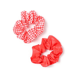 School Scrunchies - Red Satin & Gingham 2pk