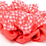 School Scrunchies - Red Satin & Gingham 2pk