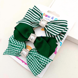 Bottle Green School Bow Trio - 3 pack Clips
