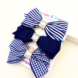 Navy School Bow Trio - 3 pack Clips