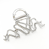 Wavy Crystal Metal Hair Claw Clip - Silver