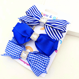 Royal Blue School Bow Trio - 3 pack Clips
