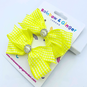 Yellow Gingham Hair Bow - 2 pack