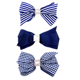 Navy School Bow Trio - 3 pack Clips