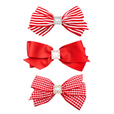 Red School Bow Trio - 3 pack Clips