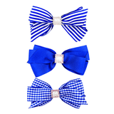 Royal Blue School Bow Trio - 3 pack Clips