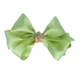 Large Angel Hair Bow - Olive Green & Pink