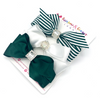 Green & White Stripes Hair Bows - 3 pack