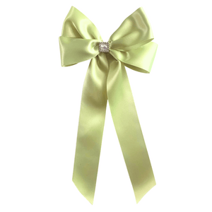 Abigail Long Tail Bow Clip - Olive Green