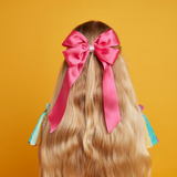 Abigail Long Tail Bow Clip - Shocking Pink