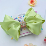 Large Angel Hair Bow - Olive Green & Pink