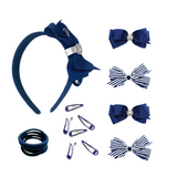 Navy & White School Hair Accessories Set - 7 pack