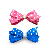 Sophia Polka Dot Hair Bow - Royal Blue & Pink