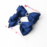 Navy Priscilla Hair Bow - pack of two