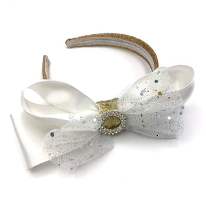 Large White & Gold Sparkly Alice band