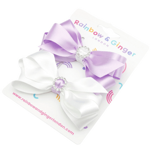 Lilac & White Pastel Bliss Bows - 2 pack