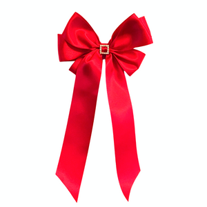 Abigail Long Tail Bow Clip - Red