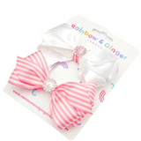Candy Pink Stripes & White Pastel Bliss Bows - 2 pack