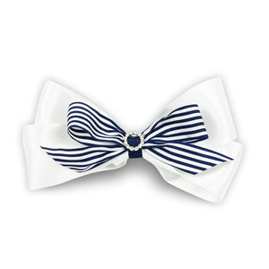 Imara Large Stripes Hair Bow Clip - Navy