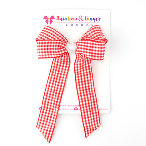 Long Tail Gingham Hair Bow - Red