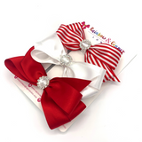 Candy Red & White Stripes Hair Bows - 3 pack